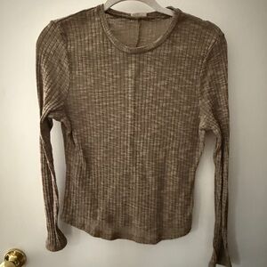 Free People Brown Ribbed Long Sleeve Top